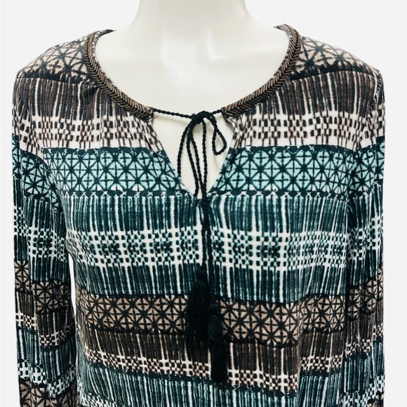 Rose & Olive Women's Green Brown Boho Tunic Top Shirt Paisley Tassels Size M - Picture 6 of 11